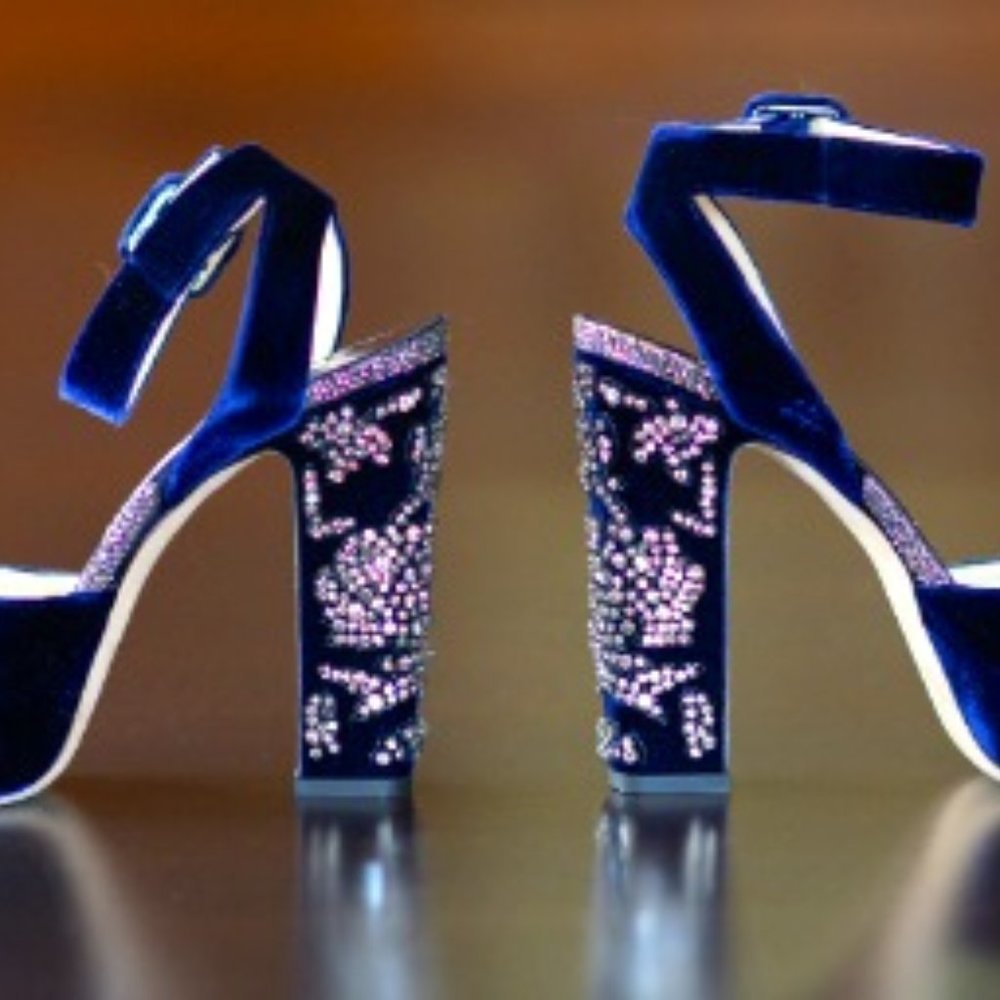 Jimmy Choo Studded Blue Velvet Sandal